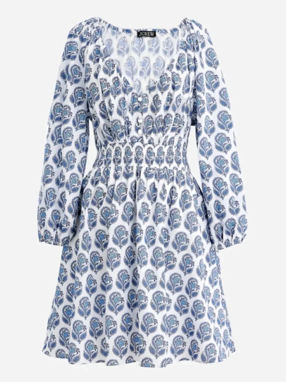 J. Crew Boho 100% Cotton Mini Long Sleeve V Neck Dress in Bouquet Block Print